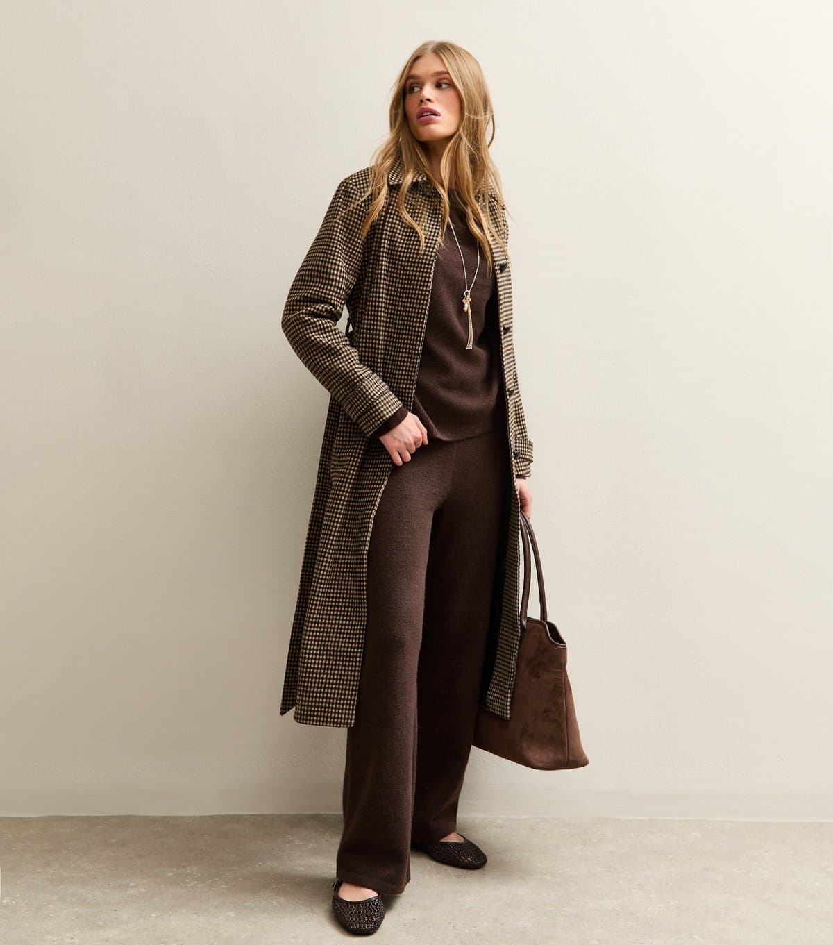 New Look New Look Dark Brown Knit Wide Leg Trousers