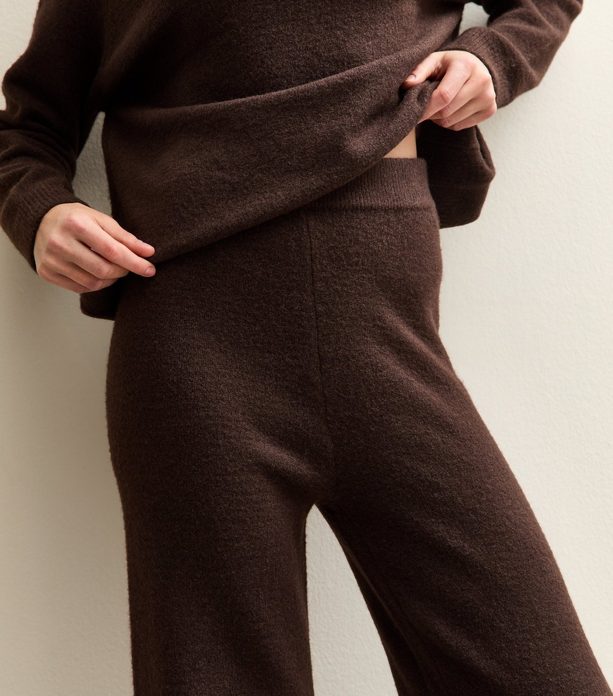 New Look Women's Dark Brown Knit Wide Leg Trousers New Look - 2