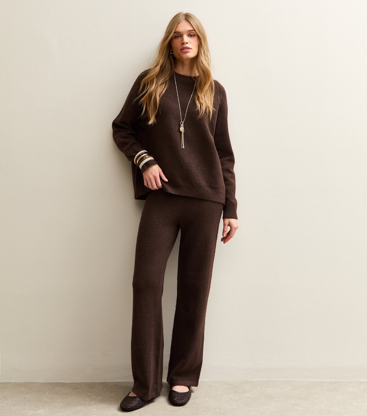 New Look Women's Dark Brown Knit Wide Leg Trousers New Look - 3