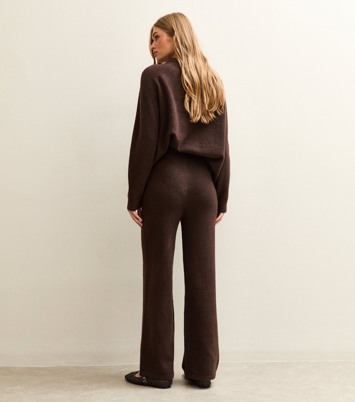 New Look Women's Dark Brown Knit Wide Leg Trousers New Look - 4