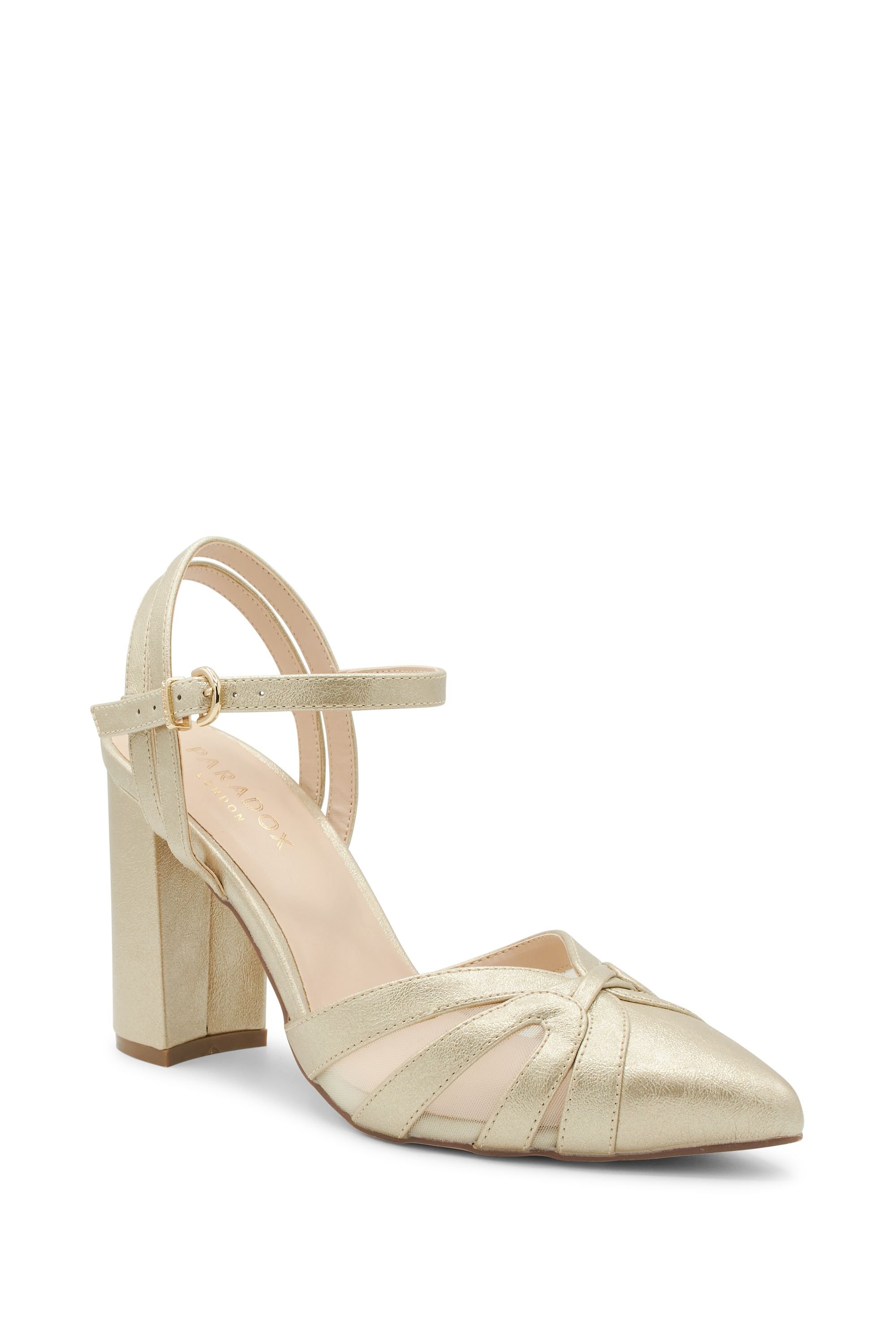 Paradox London Paradox London Women's 'Kimora' Block Heel Pointed Court Shoes in Gold - 2