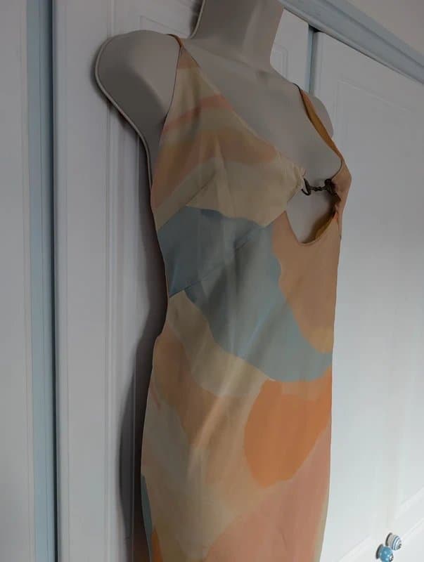 ASOS ASOS Design cami maxi dress with satin bust and buckle detail in orange abstract print size 16