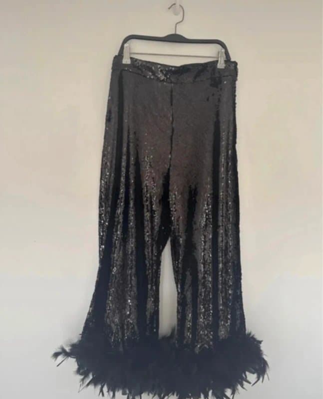 River Island * NEW *  (no tag) River Island Black Sequin and Feather Trousers - UK 10
