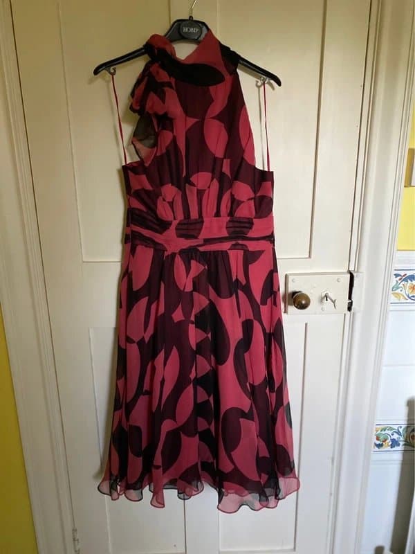 Coast COAST Cocktail,wedding,prom silk dress coral pink/black Size 12