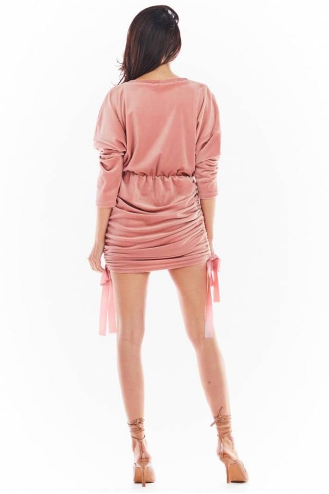 Love Lace Love Lace Women's Velour Short Dress with Adjustable Hem in Pink - 3