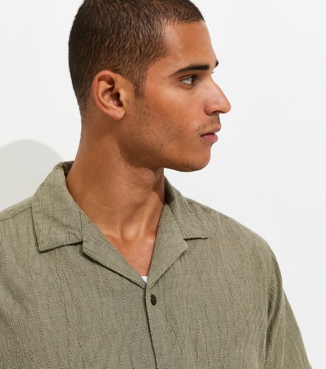 jack & jones Men's Light Khaki Cotton Rich Jacquard Short Sleeve Shirt Jack & Jones New Look - 2