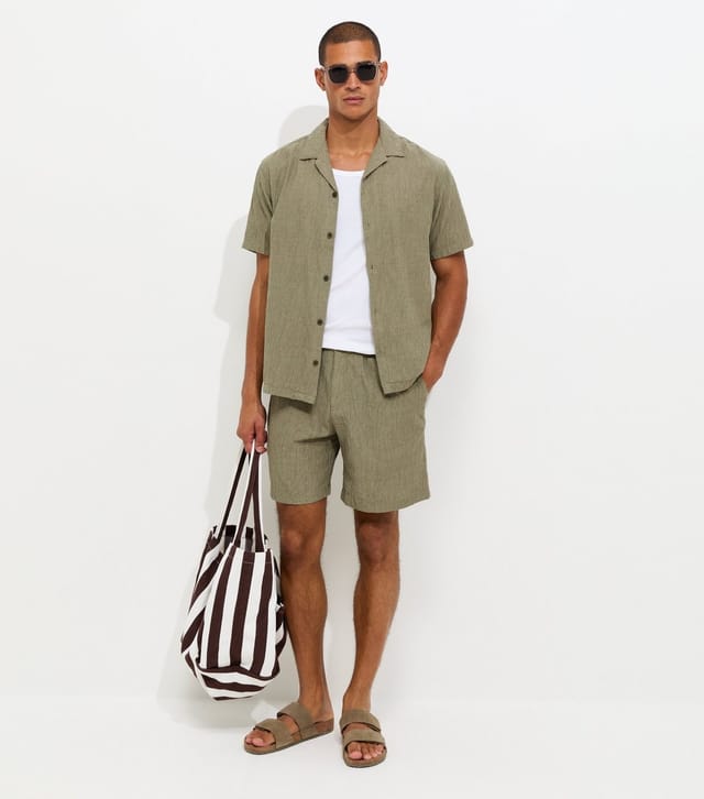 jack & jones Men's Light Khaki Cotton Rich Jacquard Short Sleeve Shirt Jack & Jones New Look - 3