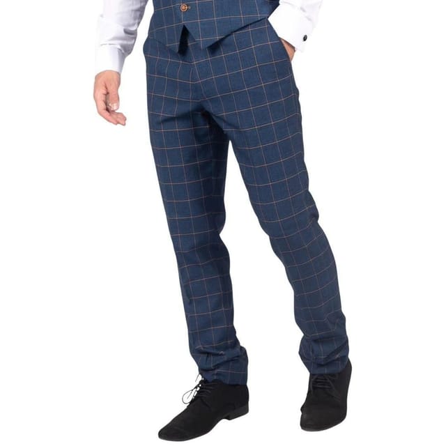 Paul Andrew Paul Andrew Men's Hamleys Check Classic Trousers in Blue - 3