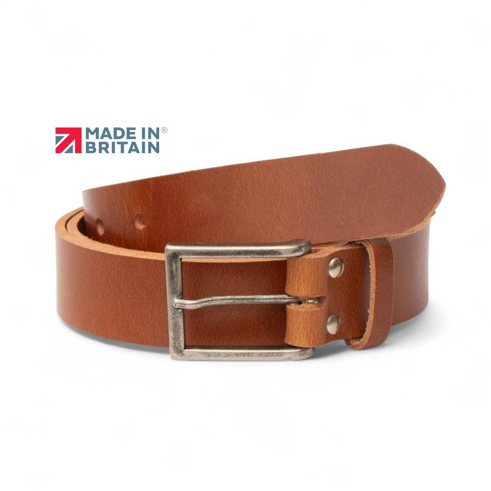 PRIMEHIDE PRIMEHIDE Men's Tan Full Grain Leather Belt, 35mm Width, Handcrafted in England - 2