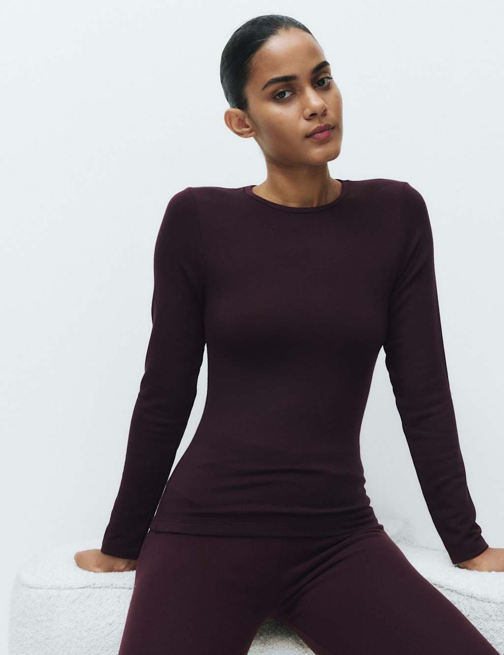 Marks & Spencer M&S Heatgen™ Medium Thermal Crew Neck Top Dark Aubergine