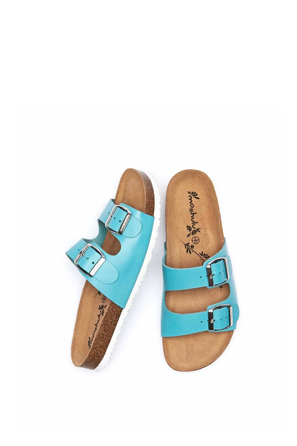 Moshulu Moshulu Women's 'Danube 2' Leather Cork Footbed Mule Sandals in Bright Blue - 2