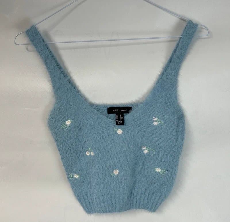 New Look New Look Fluffy Knit Crop Top blue - small