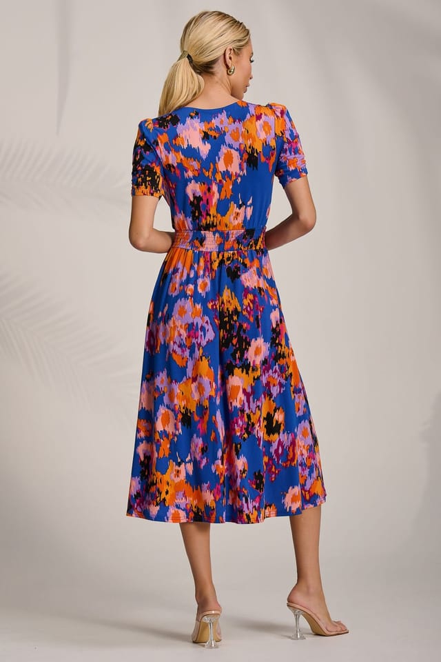 Jolie Moi Jolie Moi Women's Short Sleeve Printed Jersey Midi Dress in Blue - 2