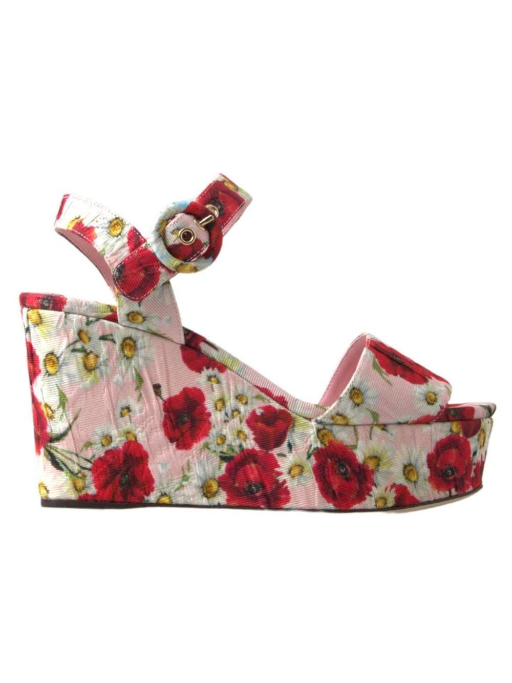 Dolce & Gabbana Dolce & Gabbana Women's Multicolor floral print Wedges Floral Ankle Strap Sandals