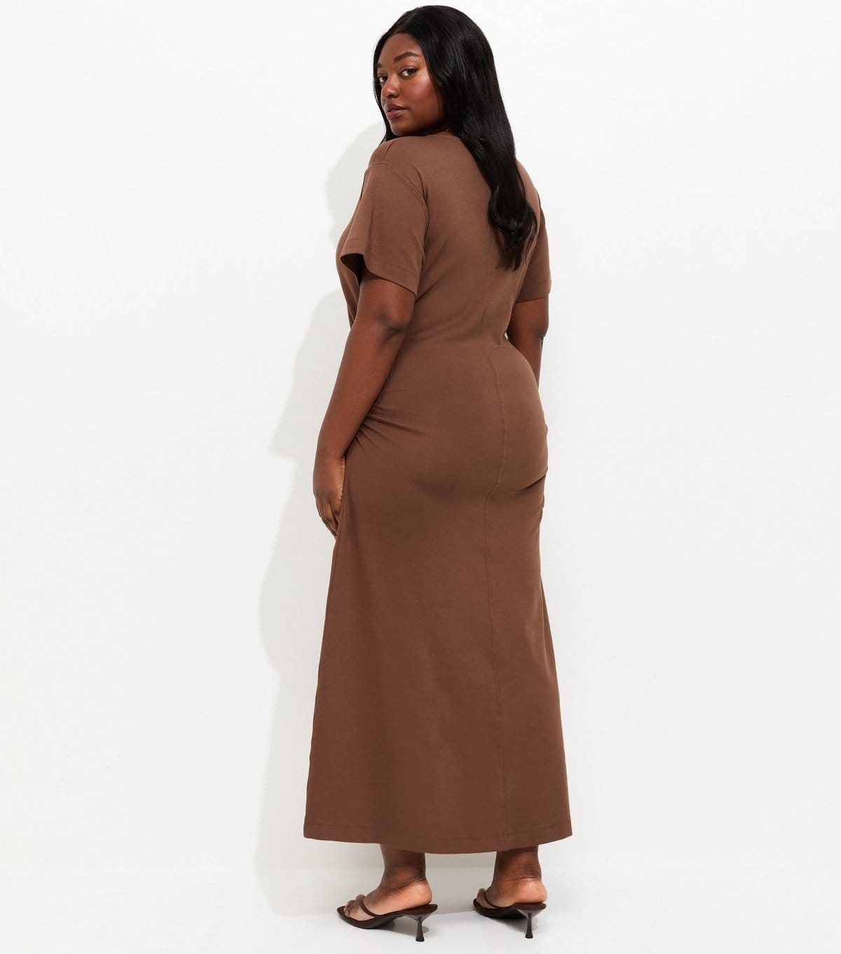 New Look Women's Plus Size Dark Brown Shirred Side Jersey Midi Dress Curves New Look - 4
