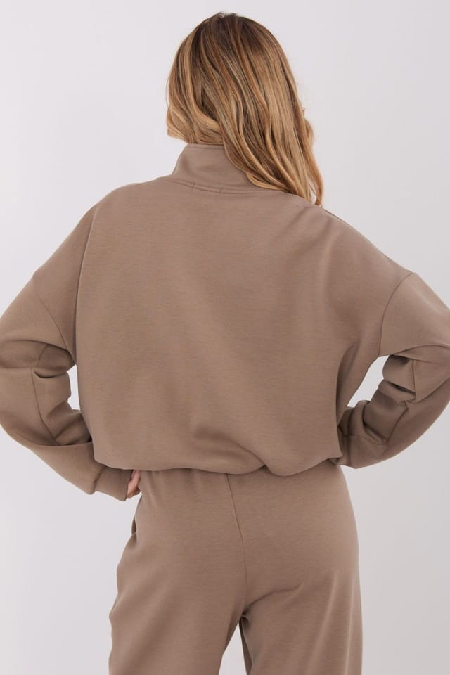 Love Lace Love Lace Women's Casual Zip Front Blouse with Stand Collar in Beige - 3