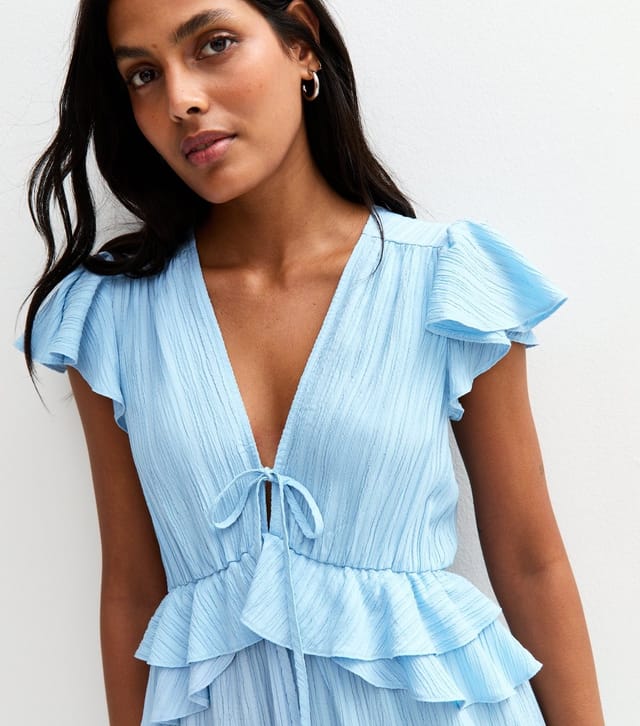 New Look Women's Blue Frilly Trimmed Chiffon Midi Dress New Look - 2