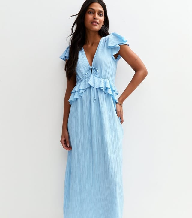 New Look Women's Blue Frilly Trimmed Chiffon Midi Dress New Look - 3