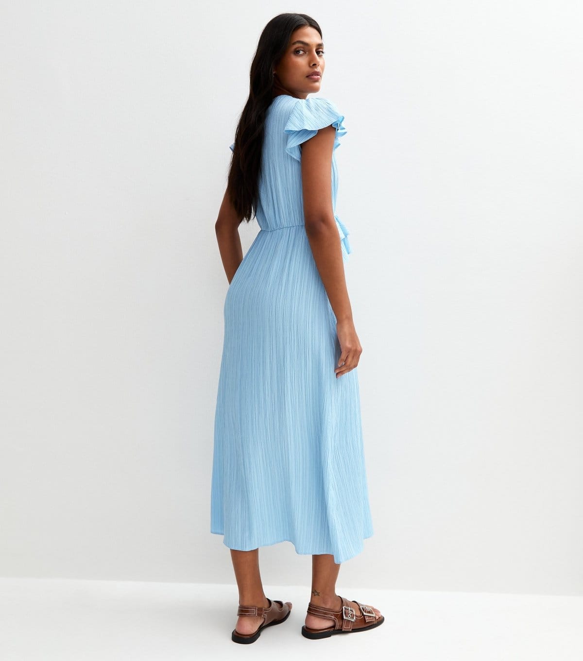 New Look Women's Blue Frilly Trimmed Chiffon Midi Dress New Look - 4