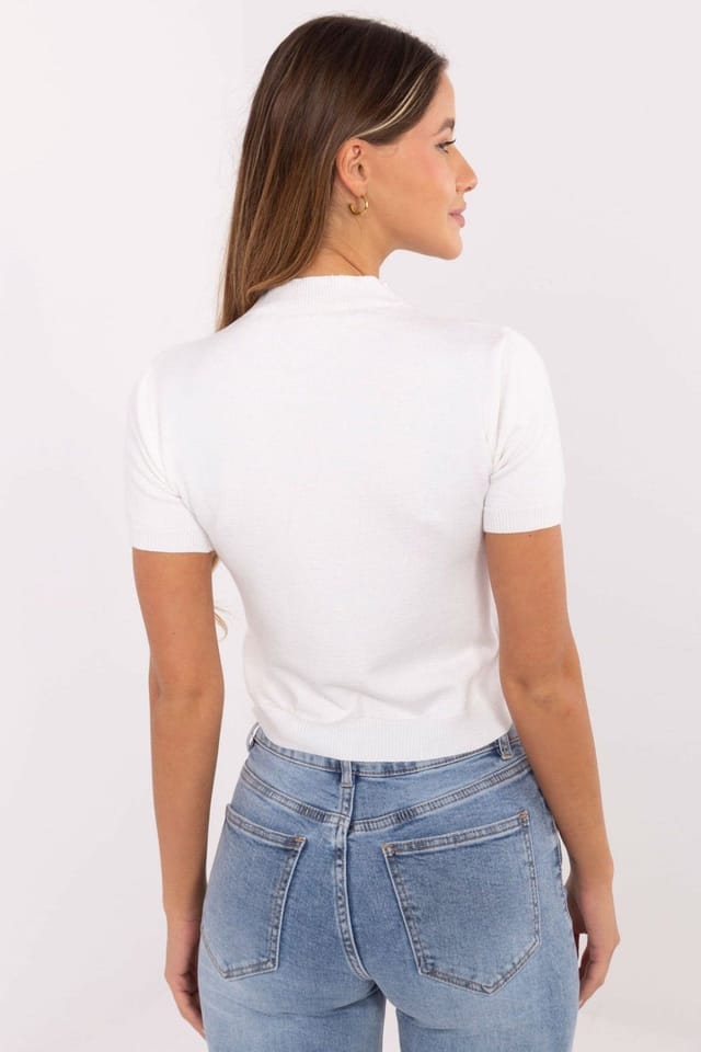 Love Lace Love Lace Women's Short Sleeve Sweater with Heart Chest Print in White - 3