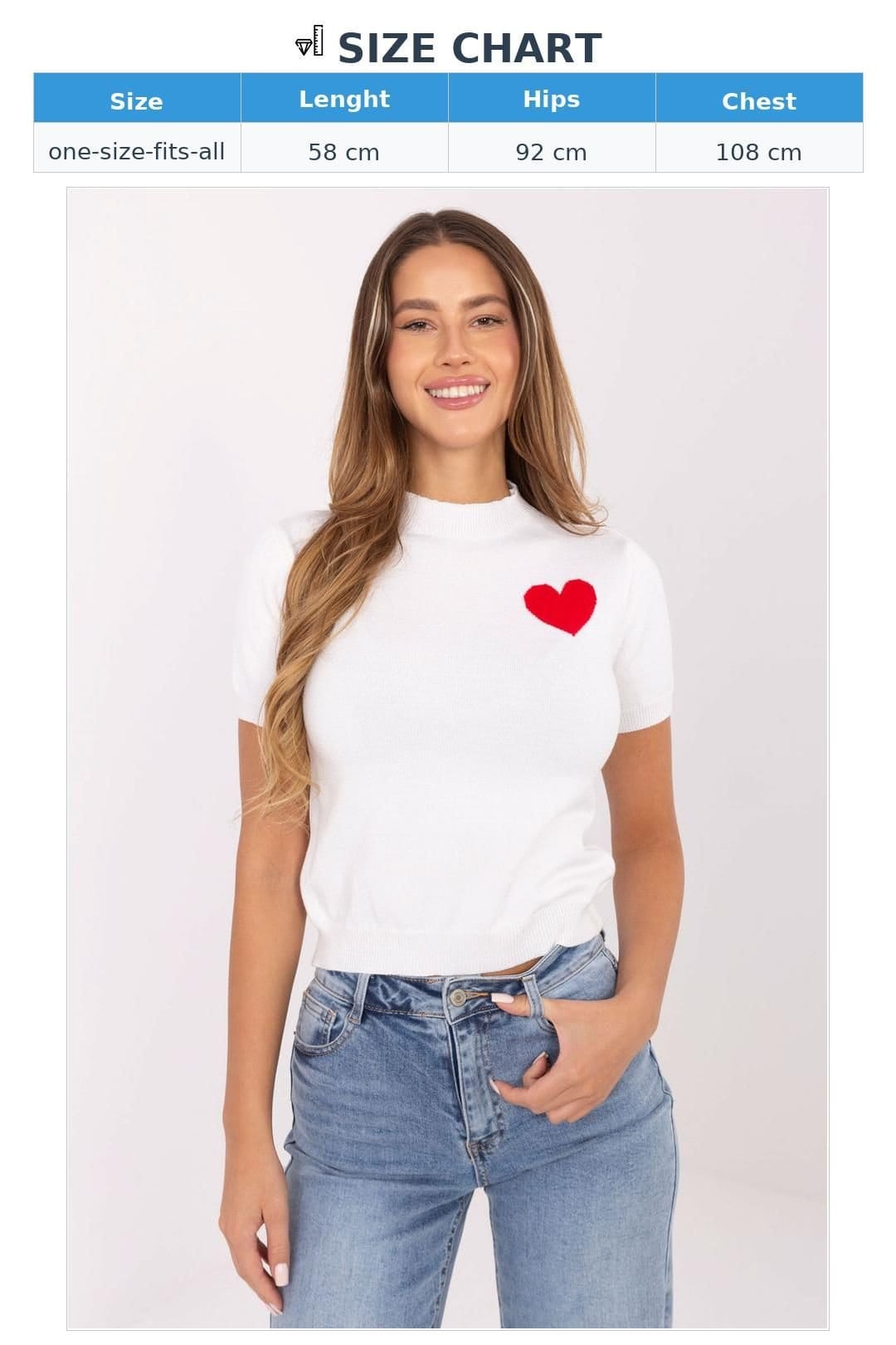 Love Lace Love Lace Women's Short Sleeve Sweater with Heart Chest Print in White - 4