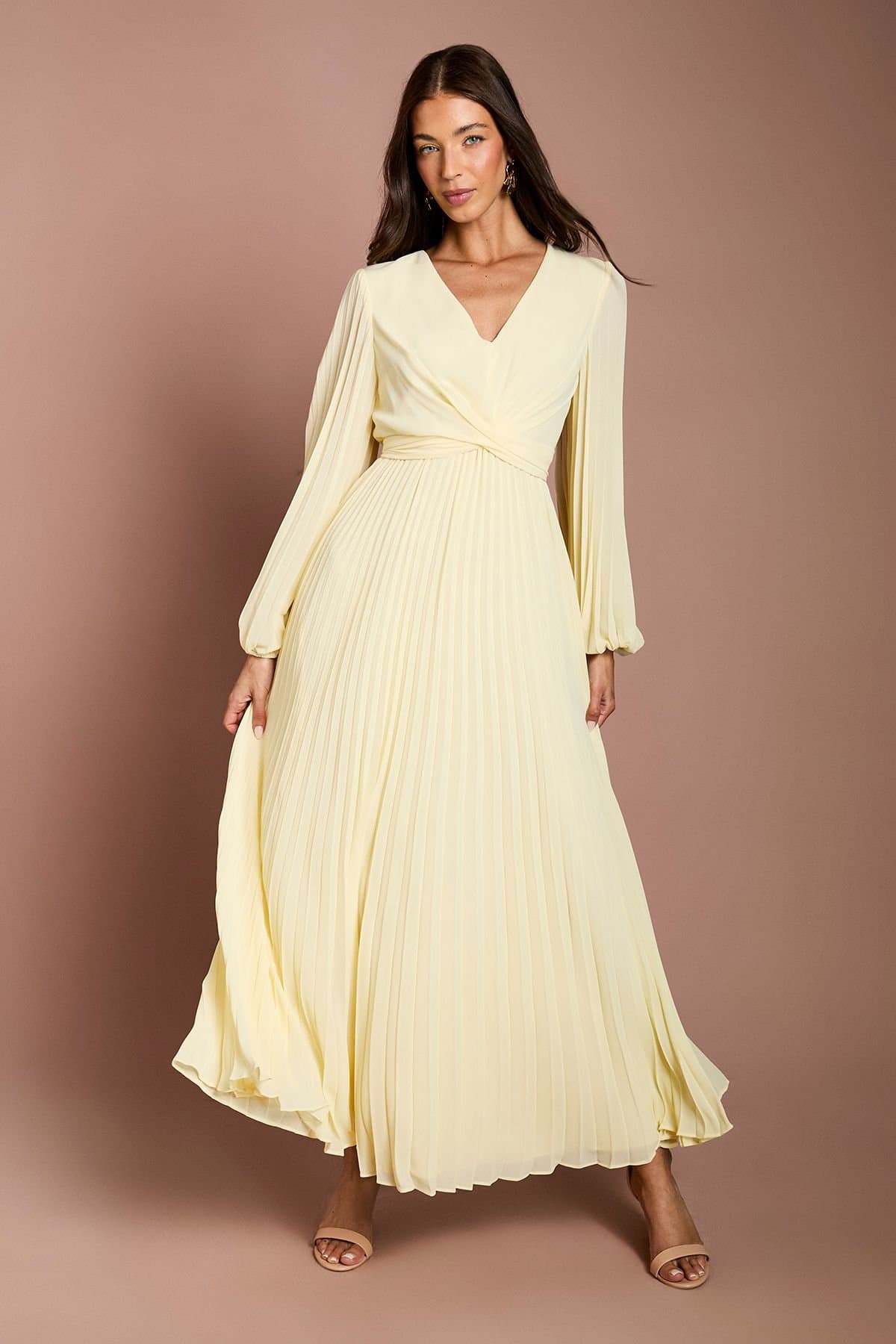 Coast Coast Women's Pleated Wrap Front Dress in Lemon