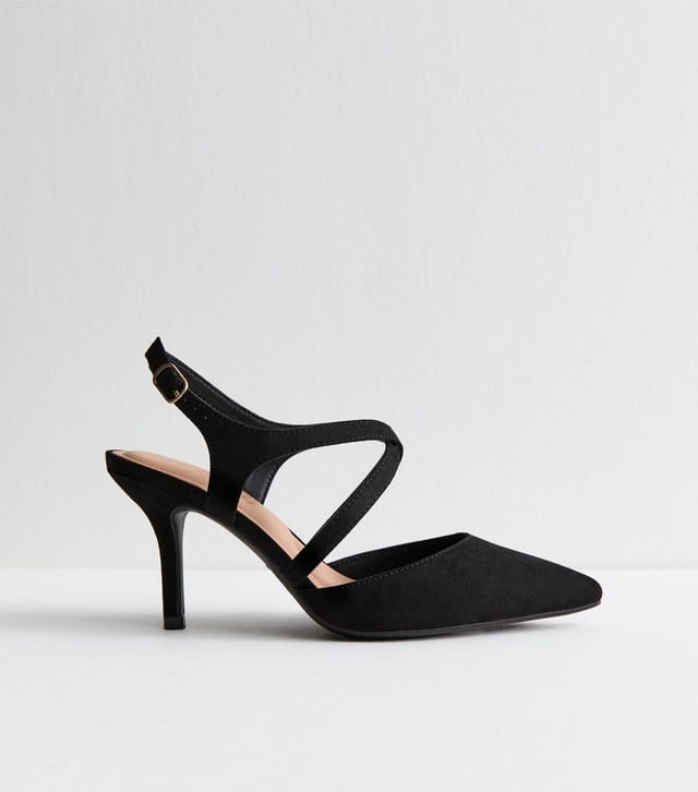 New Look Women's Wide Fit Black Faux Suede Crossover Strap Pumps New Look - 3