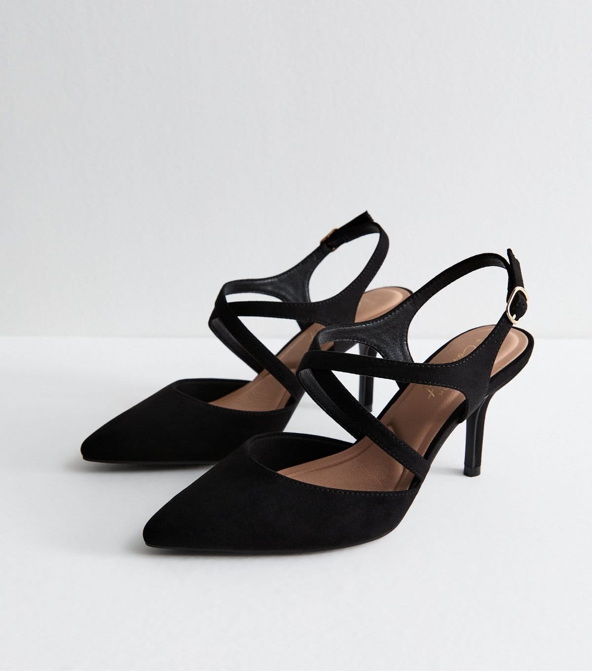 New Look Women's Wide Fit Black Faux Suede Crossover Strap Pumps New Look - 4