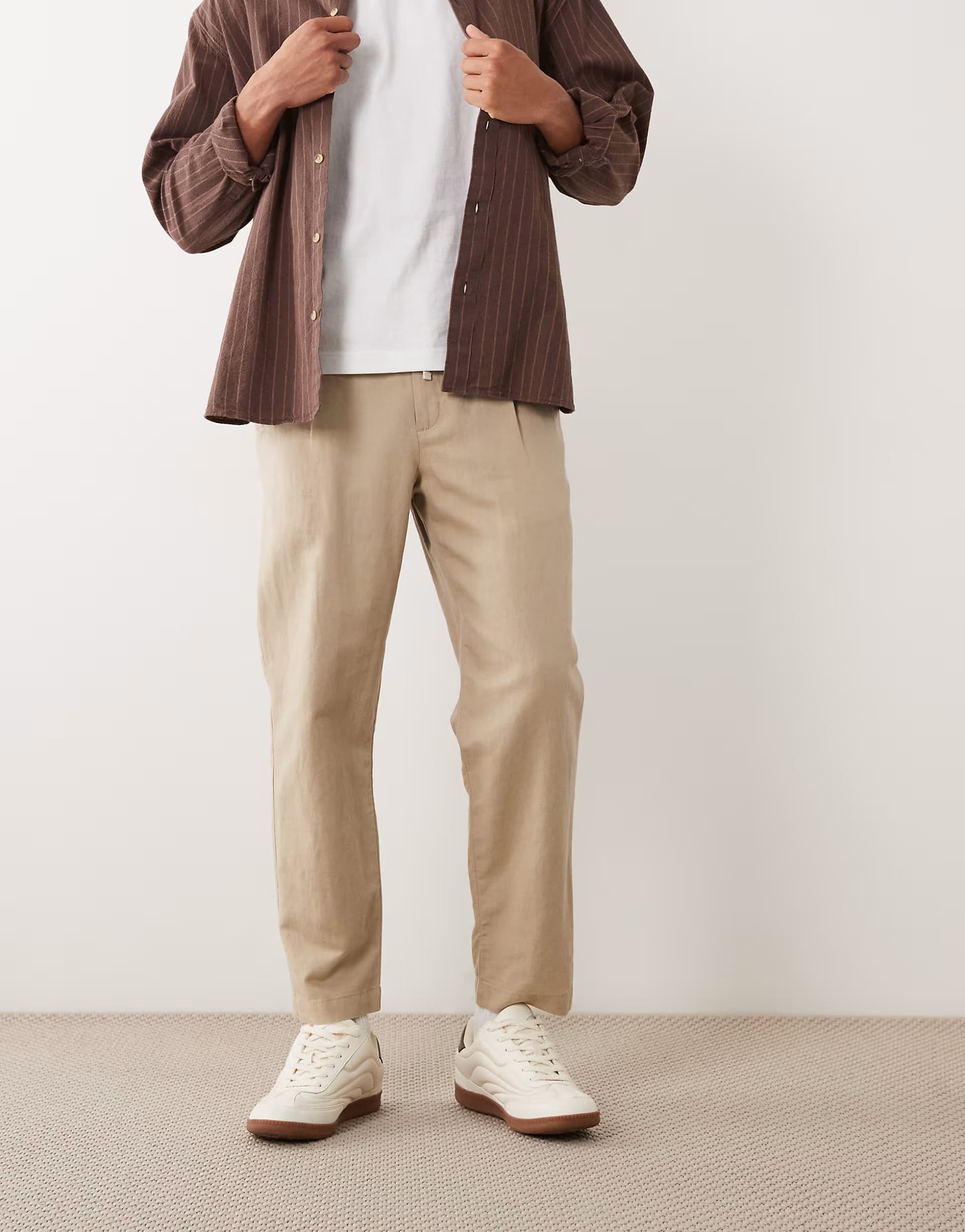 ASOS Mango linen mix tie wasit trousers in ecru