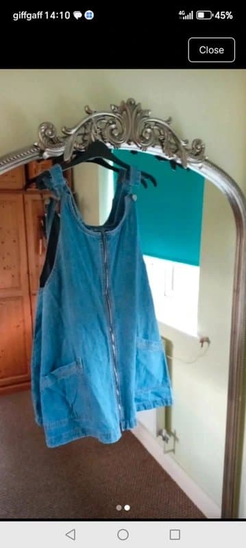 Vintage Dressing Ladies size 14 light blue denim pockets dungaree zip dress pinifore