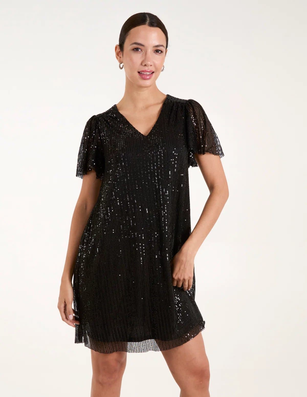 Blue Vanilla Sequin Flutter Sleeve Dress