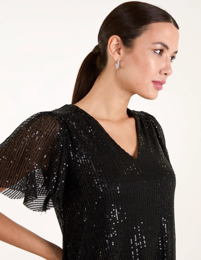 Blue Vanilla Sequin Flutter Sleeve Dress - 3