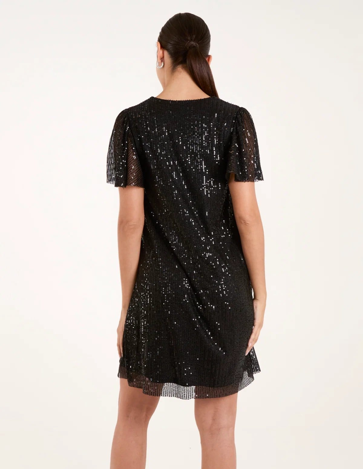 Blue Vanilla Sequin Flutter Sleeve Dress - 4