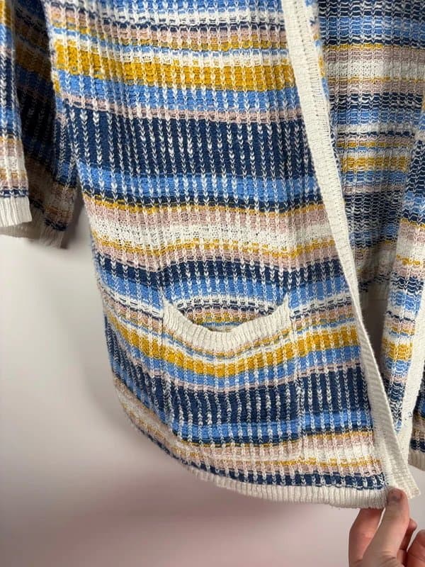Seasalt Cornwall Seasalt Rosebay Cardigan Edge To Edge UK 12 Striped Blue Yellow Cotton Linen