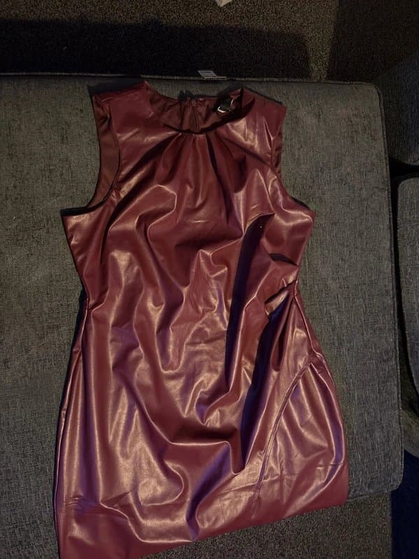 New Look Burgundy pu leather ruched wrap dress