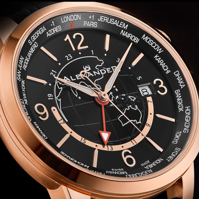 Alexander Alexander Men's A171B Journeyman 2 42mm Luxury World Traveler Watch in Black - 2