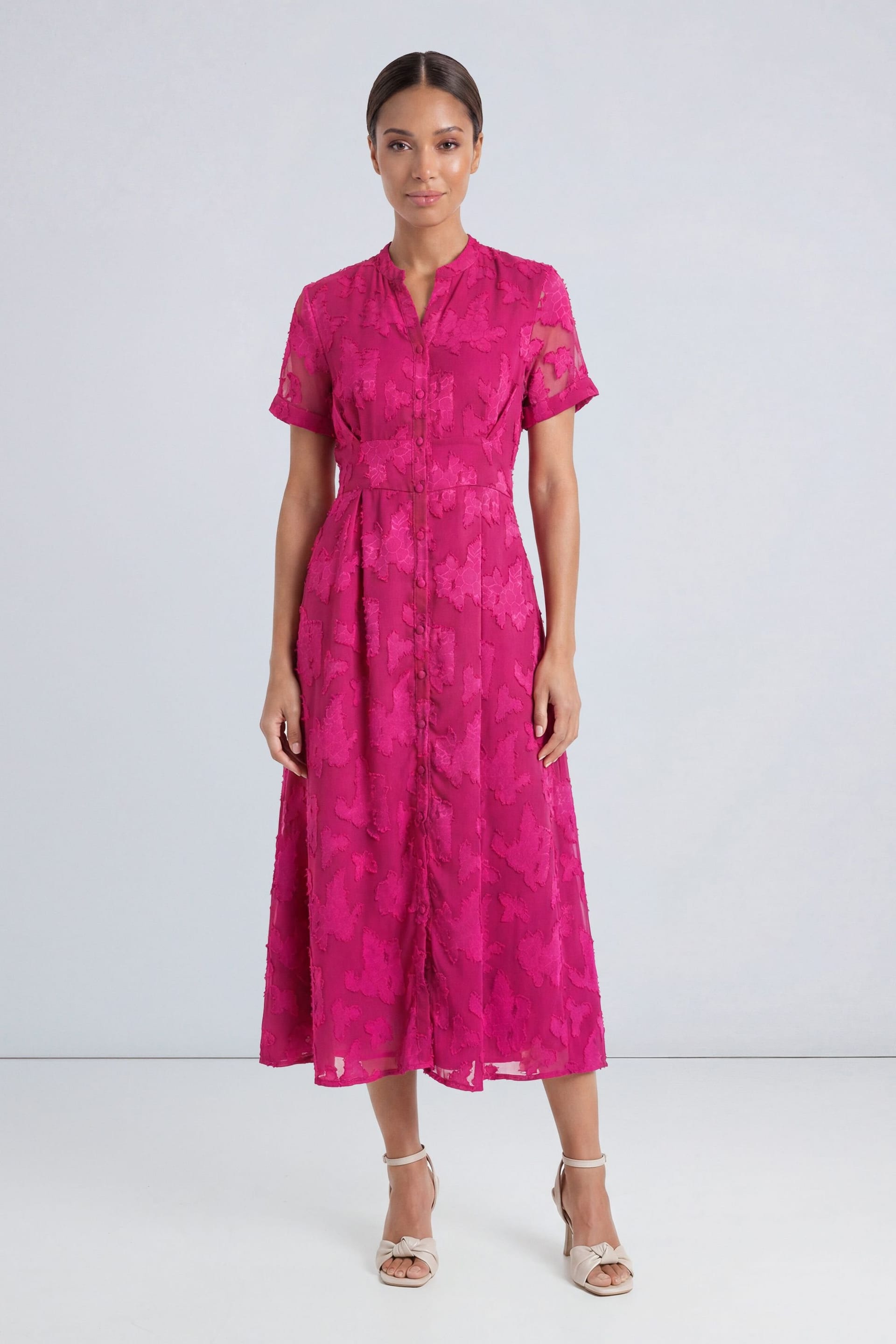 Principles Pink Floral Jacquard Midi Dress