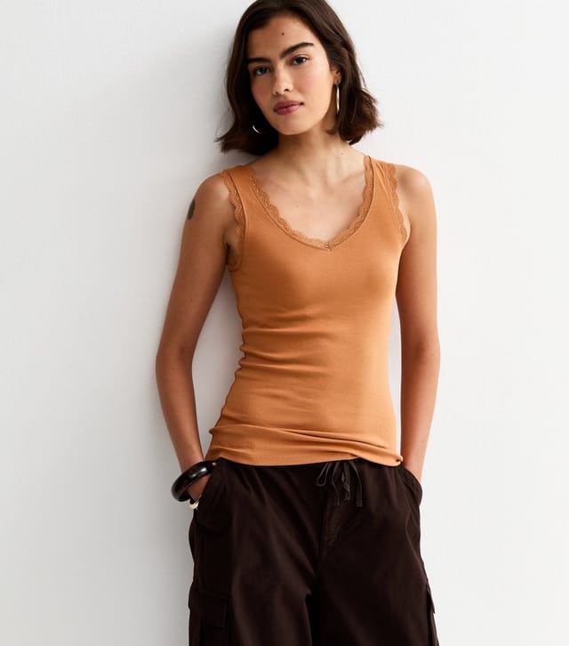 New Look Women's Tan Lace Trim Vest New Look - 2