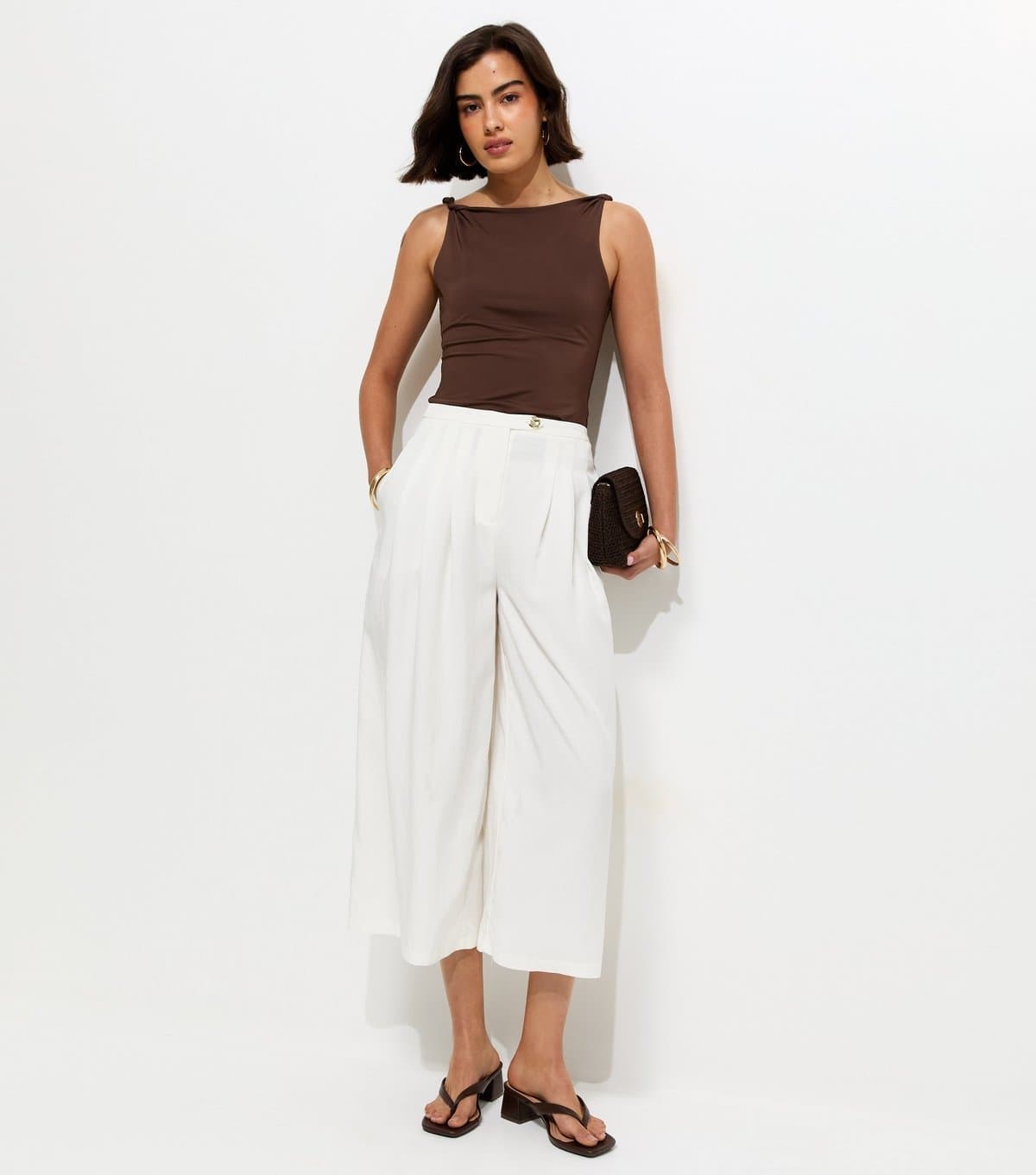 New Look New Look White Cropped Wide Leg Trousers
