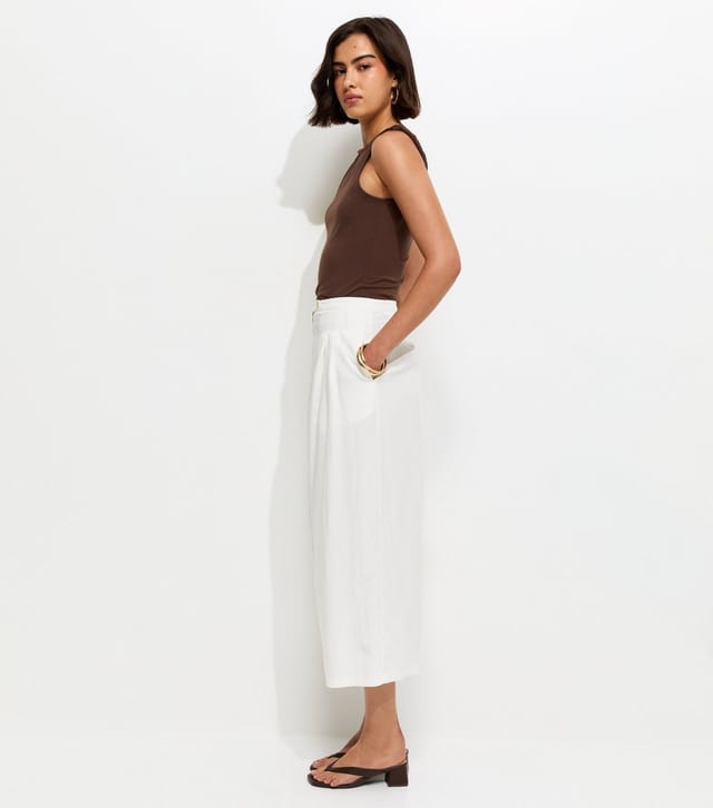 New Look Women's White Cropped Wide Leg Trousers New Look - 3