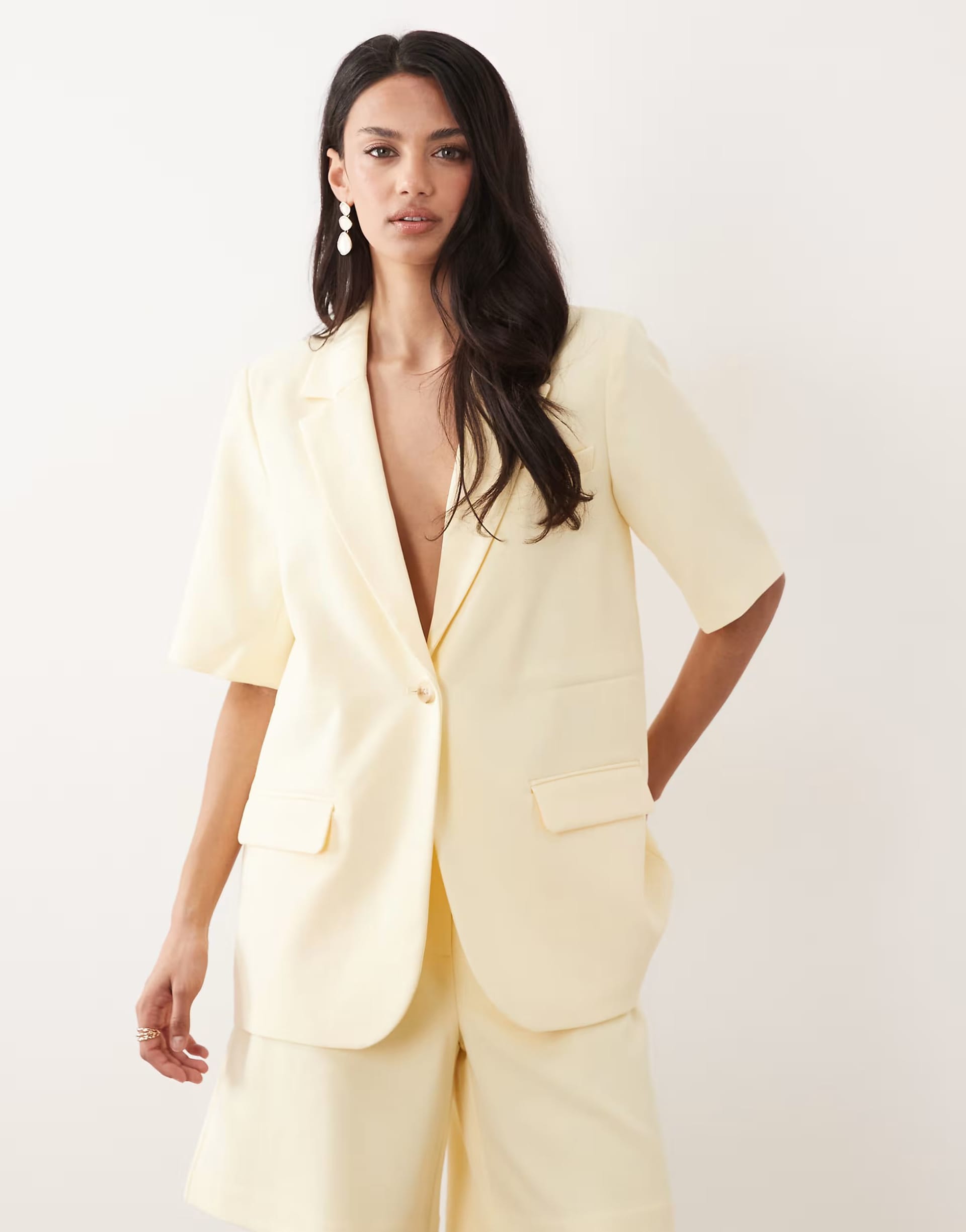 YAS Ruche Waist Short Sleeve Tailored Blazer Co-ord in Pale