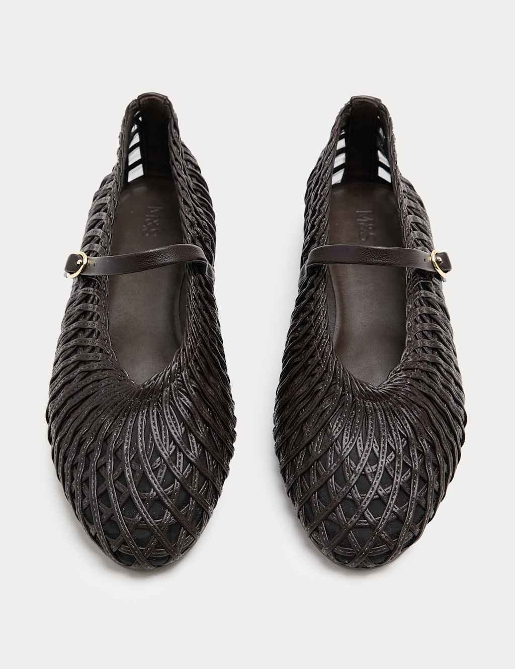 Marks & Spencer M&S Woven Flat Mary Jane Ballet Pumps Dark Brown - 1
