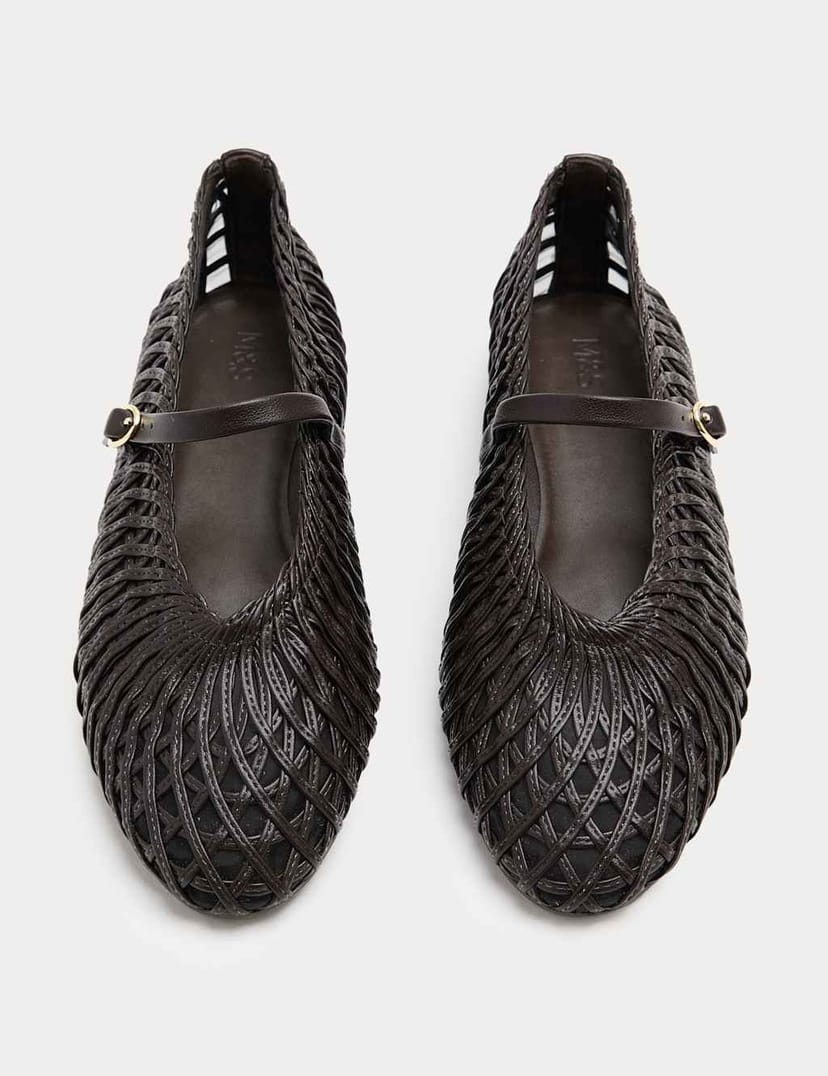 Marks & Spencer M&S Woven Flat Mary Jane Ballet Pumps Dark Brown - 1
