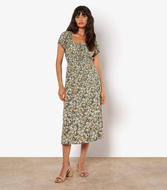 Apricot Women's Light Khaki Floral Milkmaid Midi Dress Apricot New Look - 2