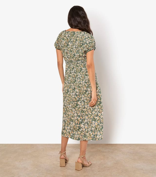 Apricot Women's Light Khaki Floral Milkmaid Midi Dress Apricot New Look - 3