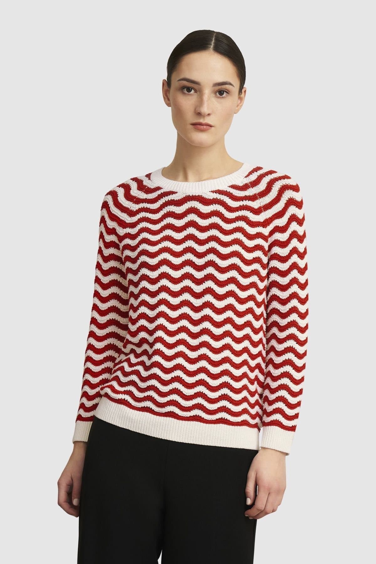 Hobbs London Hobbs London Women's Lulu Wavy Knit Jumper in Crimson