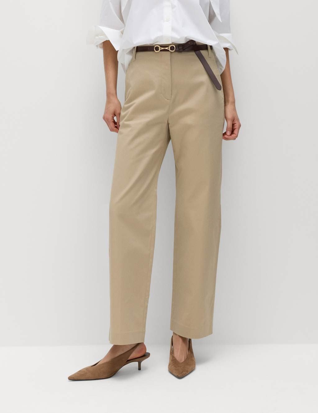 Marks & Spencer M&S Cotton Rich Sandstone Straight Leg Trousers