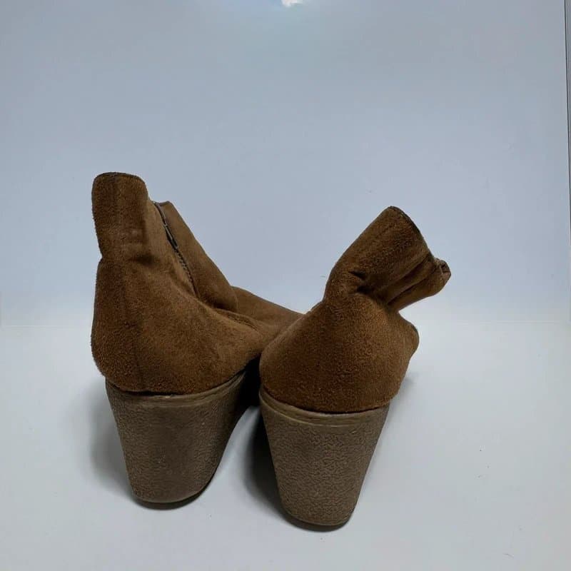 New Look New Look Tan Suede-Effect Wedge Ankle Boots - Size 6/39