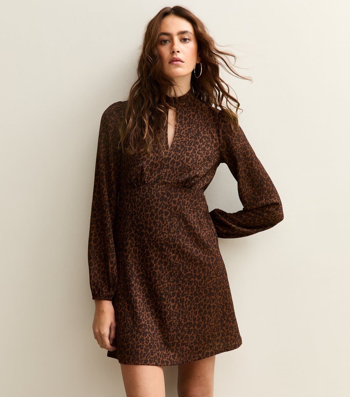 New Look Women's Brown Animal Print Keyhole Mini Dress New Look
