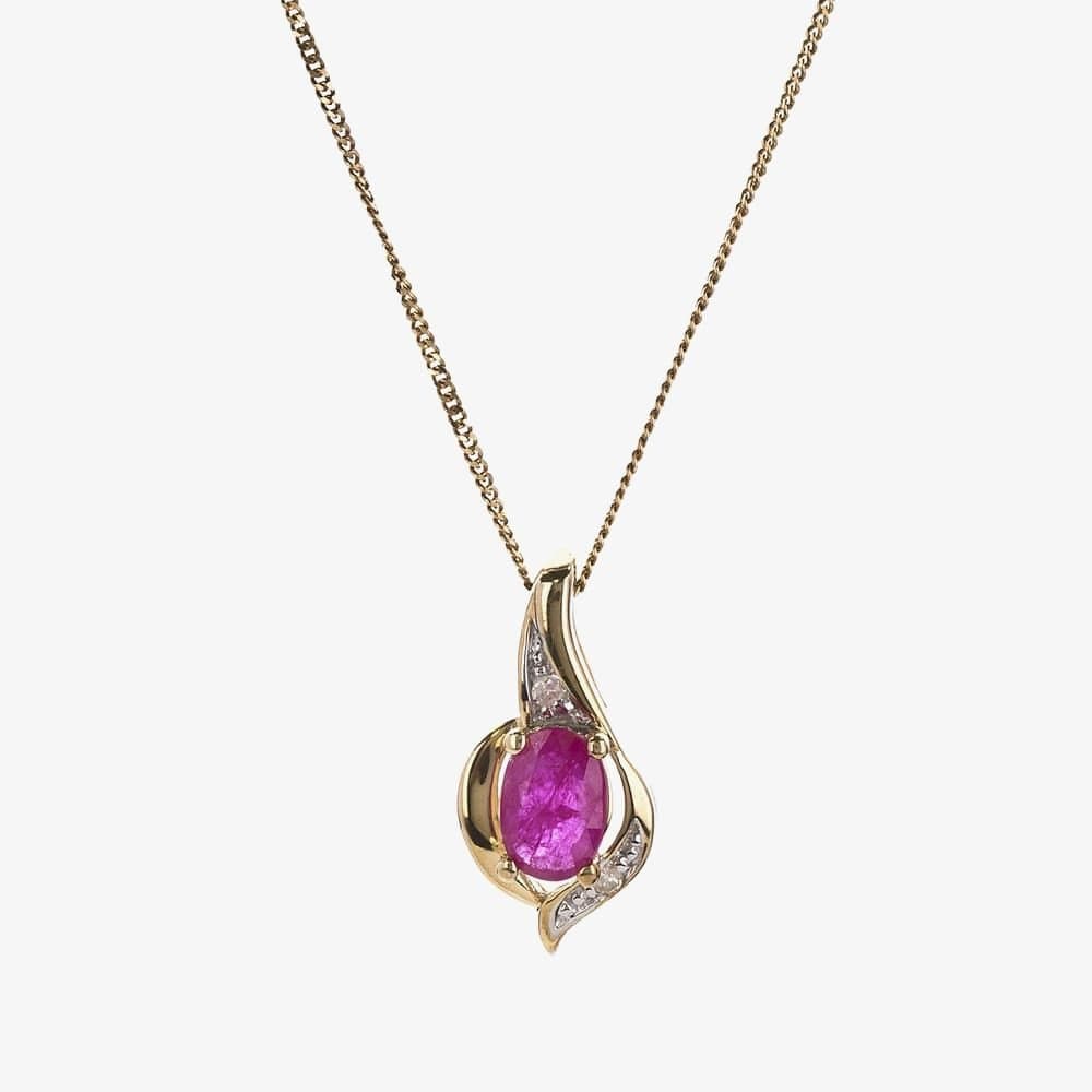T.H.Baker T.H.Baker Women's 9ct Yellow Gold Ruby & Diamond Swirl Pendant P1860/7-10 RUBY
